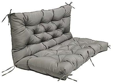 LUXUCURE Outdoor Swing Cushions with Backrest,Replacement Cushions for Patio Porch Garden Swing Chair,Waterproof Cushions For Outdoor Furniture Bench,2 or 3 Person Seat Cushions (Gray, 59x39.4in)