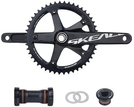 LUNJE Bahnrad Kurbelgarnitur 165mm Hohl Integrierte Festrad Kurbelgarnitur 144BCD 48T Einzelkettenblatt 10/11 Geschwindigkeit, Mit BB