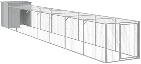 vidaXL Hühnerkäfig, Hühnerstall mit Auslauf, Geflügelstall für Hühner Henne Kleintiere, Hühnerhaus Kleintierstall Kleintierkäfig, Hellgrau Verzinkter Stahl