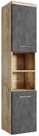 Badplaats B.V. Badezimmer Hochschrank Paso 160cm Kastanien Eiche mit Dunkle Grau - Regal Schrank Möbel Badschrank