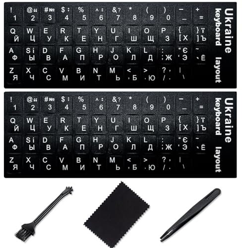 Ukrainian Keyboard Stickers[5 in 1],Ukrainian-English Keyboard Letter Replacement Sticker White Letter/Black Background,Matte Vinyl Ukrainian Keyboard Sticker for Computer Laptop Notebook Desktop