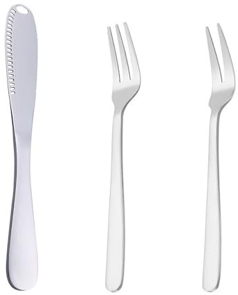 1 cuchillo de mantequilla multifuncional y 1 tenedor de dos puntas y 1 tenedor de tres puntas, cuchillos de mantequilla de acero inoxidable, utensilios de cocina, adecuados para uso en la cocina