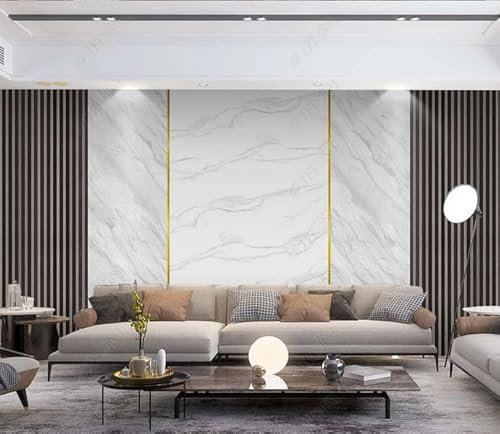 TUJU Jazziges weißes Marmormuster, modernes Holzgitter, TV-Hintergrundwand * 400 cm x 280 cm (157,4 x 110,2 Zoll) Wandgemälde, Tapeten, Fotos, Poster, individuelle Anpassung