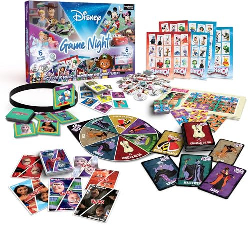 Disney Game Night: 10-in-1 Kids & Family Board Game Collection, Board Games suitable for Ages 6+, Beloved Disney Characters, Princesses, Heros & Villians, Fun Gameplay for the Whole Family