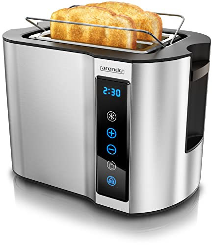 arendo Grille-Pain 2 tranches INOX Touch Panel 800 W, Double paroi, Support à viennoiseries intégrée, 7 Niveaux de brunissement, centrage des tranches, Affichage du Temps restant, Fonction mémoire