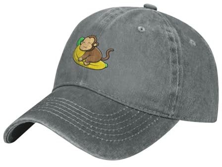 MUeiodf Baseballkappe mit niedlichem Affen-Motiv, für Herren und Damen, verstellbar, Vintage-Stil, Cowboyhut, Papa-Cap, grau, One size
