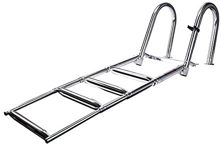 Scala telescopica a 4 gradini in acciaio inox, con manico extra large e gradino largo