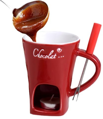 Chocolate Fondue Mug, 130ml Chocolate Heating Cup, Ceramic Chocolate Melting Mug, Multi-Purpose Butter Warmer with Fondue Fork, Individual Fondue Delight Mug, Creative Melt Hot Pot Cup for Picnics