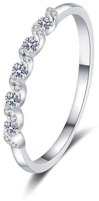 ANAZOZ Damenring Weißgold 585, Verlobungsring Damen größe 57 | Ring Dünn mit Labor Diamant 0,19 karat D-VVS1 oder VVS2
