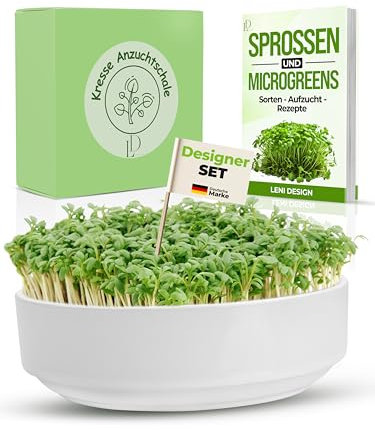 Leni Design XXL Kresseschale 17cm mit Edelstahl Kressesieb & E-Book | DAS ORIGINAL | Kresse Anzuchtschalen Kresse und Microgreens | Keimschalen für Sprossen | Microgreens Anzuchtschalen (16cm)