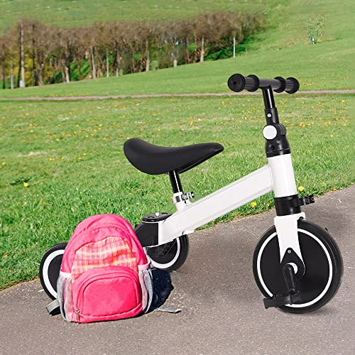 2 in 1 Kinder Dreirad & Laufrad & Balance Bike mit verstellbarem Sitz und Lenker, Kinder Tricycle mit abnehmbaren Pedalen, für Kinder von 1-3 Jahre alt-2 in 1 (weiß)