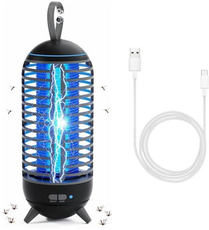 Elektrischer Insektenvernichter, 2 in 1 Mückenvernichterlampe mit LED-Licht, 4000 mAh USB Wiederaufladbarer Akku Mückenfalle Fliegenfalle für Schlafzimmer Camping Garten Innen Außen (Schwarz)
