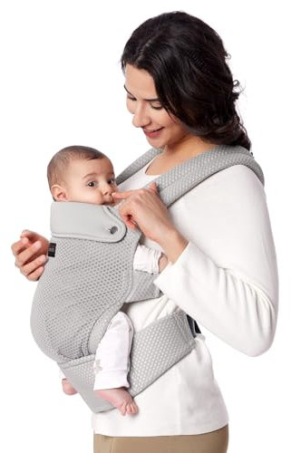 Momcozy Atmungsaktive Netz-Babytrage, ergonomische und leichte Babytrage für 3-20kg mit verbesserter Lendenwirbelstütze, den ganzen Tag komfortabel für freihändiges Elternsein, Air Mesh-Grau