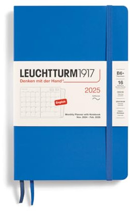 LEUCHTTURM1917 370807 Monatsplaner & Notizbuch Paperback (B6+) 2025, 16 Monate, Softcover, Sky, Englisch