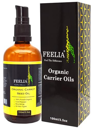 Feelia - Organic Carrot Seed Oil - Cold Pressed, Nourishing, 100% Pure & Natural, Premium Quality for Skin & Hair Care, All Skin Types