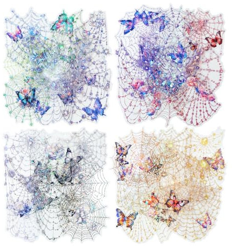 MiyouLuna 40 x Spinnennetz-Aufkleber aus PET, große holografische Aufkleber für Scrapbooking, Bastelarbeiten, Tagebuchbedarf & Junk-Tagebuch Ephemera