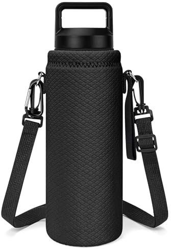 Linkidea Water Bottle Carrier with Strap Compatible with YETI Rambler Bottle 26oz/36oz, Yonder 1L/34oz, Waterbottle Sling Bag Holder with Shoulder Strap, Black