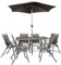 Samuel ALEXANDER Outdoor 6 Seater Glass Top Table and Chairs Patio Set with Parasol in Grey