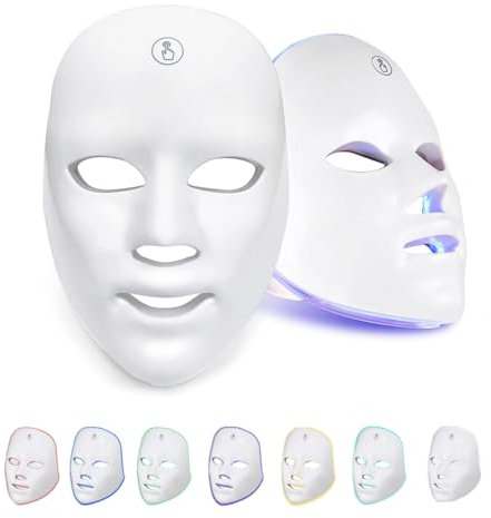 7 Farbe Led Maske, Led Gesichtsmaske, Photon Therapie Maske, Lichttherapie Mask, Beauty Photonentherapie Mask Lichttherapie Gesichtsmask (Weiss)