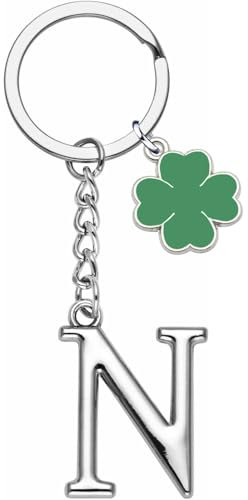 YJYJZX Porte-clés lettre initiale pendentif, porte-clés cadeau amis soeurs, argent A-Z 26 lettre initiale pendentif porte-clés - cadeau femme homme anniversaire, porte bonheur porte-clés (N)
