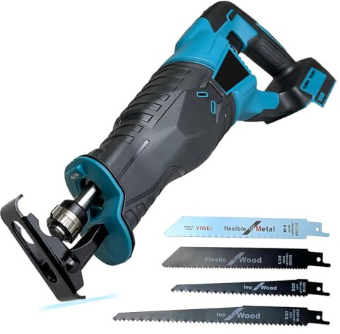 Akku Reciprosäge, Ersatz für Makita 18V BL1830, mit 4 Sägeblätter, 3500 U/min, Kabellose Reciprosäge zum Schneiden von Holz, Kunststoff, Metall (Ohne Akku)