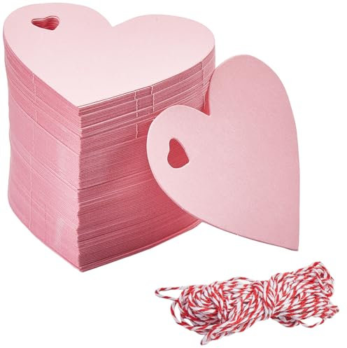 SOFPLATE 200 Stück Herz Papieranhänger Rosa Preisschilder Mit 20 m Jutekordel Blanko Zum Aufhängen Kleine Bastel Preisschilder Mit Namensschildern Zum Verpacken Sammeln Beschriften Hochzeit Weihnachts
