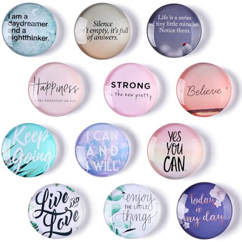 12PCS Inspirational Magnets for Fridge Glass Refrigerator Magnet Fridge Sticker Motivational Quote Refrigerator Magnets Decorative Supplies for Kids Kitchen School Office (Inspirational Quotes)