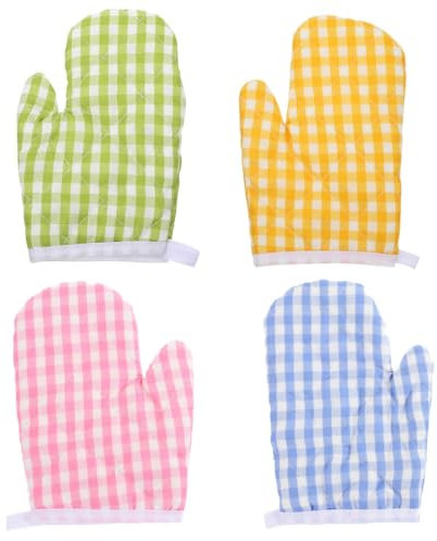 IMIKEYA 4 Stück Kinder Ofenhandschuhe Hitzebeständige Plaid Klein Backhandschuh Küchenhandschuhe für Kinder Ofenhandschuhe Kinderküche Küchengeräte grillhandschuhe Polyester