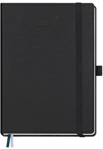 BEZEND Kalender 2025 2026 Wochenplaner A5, 18-Monate Buchkalender Juli 25-Dez 26, PU-Leder Hardcover 1 Woche 2 Seiten mit Stifthalter - Schwarz
