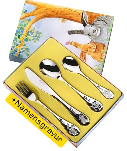 Personalisiertes Kinderbesteck mit Gravur – handbemaltes Besteck-Set mit Namen – einzigartiges Geschenk für Kinder zum Geburtstag, Taufe oder besondere Anlässe