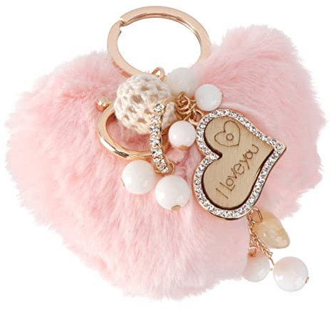 Porte-clés, porte-clés en peluche, pendentif, porte-clés portable, accessoire de sac à dos, porte-clés de voiture, sacs à main, pompon en forme de cœur, décoration de sac, porte-clés en alliage rose