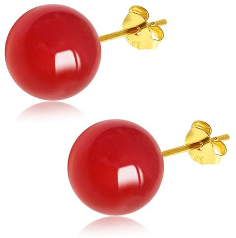 8mm Rote Achat Ohrstecker für Damen Mädchen, Hypoallergen 925 Silber Runde Naturstein Kugeln Ohrringe, Natürliche Edelstein Perlen Ohrschmuck Geschenk zum Geburtstag Jahrestag