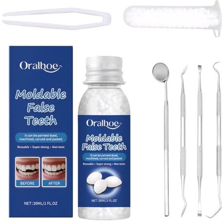 Denti Finti Da Applicare Da Soli Cemento Dentale Colla Per Denti Denti Finti Professionali Cemento Per Denti Dente Finto Utilizzato per Riparare Spazi Vuoti e Denti Rotti con 4 Strumenti,30ml+5g