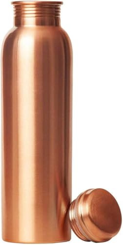 Aakrati Botella de agua de cobre de 1 litro, a prueba de fugas, 100 % puro, recipiente de cobre ayurvédico, bebe más agua, para gimnasio, botella de yoga (lisa)