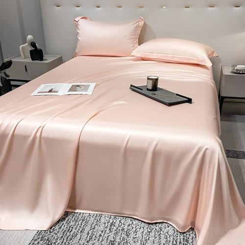 Flaches Blatt, Lachsrot Lyocell-Fasern Betttuch, Matratzenschoner, Atmungsaktiv und komfortabel | 230x250cm, mit 2 Kissenbezügen