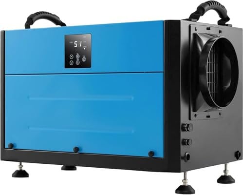 GOPLUS Deshumidificateur d Air Industriel 58,5L/Jour, Débit d'air 357m³/h, Panneau de Contrôle, Déshumidificateur Electrique 20%-90% Humidité, 2 Méthodes Drainage, Minuterie, pour 80㎡ (Bleu)