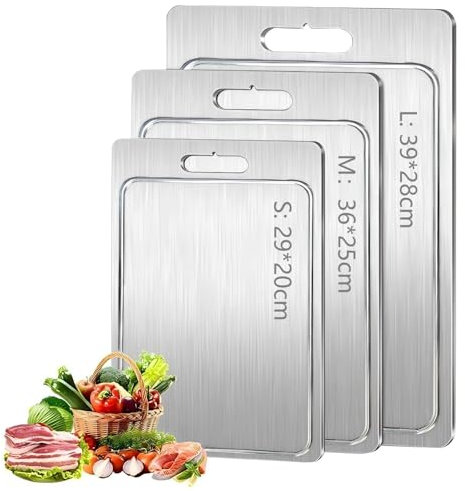 Planche à découper en titane avec rainures, double face en acier inoxydable de qualité alimentaire, planches à découper en titane pour cuisine (vendeurs Timenil, tous les autres ne sont pas autorisés