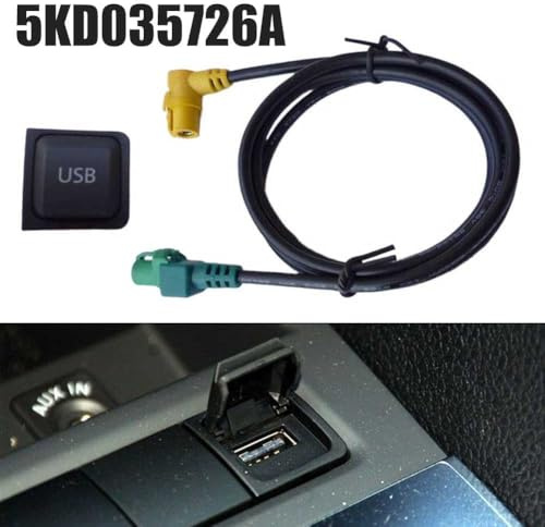 Auto USB Adapter mit Buchse und Kabel für Audio und Telefon Aufladen kompatibel mit Golf MK6 2005 2013 MK5 und OEM 5KD035724