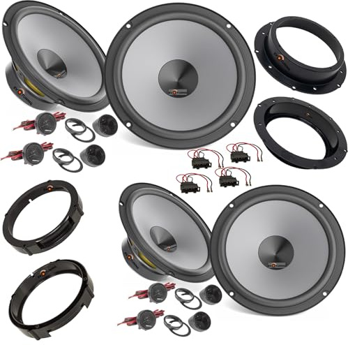 EvoTuning Kit 8 Casse Altoparlanti per VW Golf V 5 dal 2003 al 2008 compatibile con Hertz K165 Anteriori e Posteriori + 4 Anelli Adattatori da 165mm + 2 Cp Connettori (no plug and play)