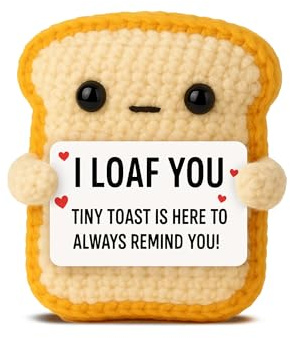 Crochet Toast Plush – “I Loaf You” – Handmade Crochet Plushie, Cute Romantic Gift for Boyfriend, Girlfriend, Husband, Wife, Valentine’s Day Gift, Soft Yarn Encouragement Keepsake