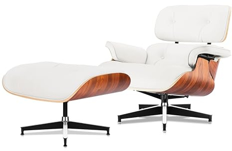 Birchhaus Echtleder-Entspannungssessel mit Fußhocker, moderner Fernsehsessel, drehbarer Chaiselongue mit Ottomane, Fester Neigungswinkel von 105°, einzigartiges Design mit gepolstertem Kissen