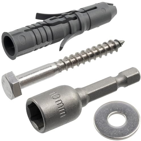 AERZETIX - Kit de 8 chevilles Ø10x50 mm en nylon + 8 vis tirefond Ø6x50 mm inoxydable A2 + 8 rondelles larges A2 pour boulon M6 + 1 douille embout de vissage à 6 pans creux 1/4 SW10