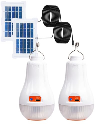 Klarlight Solarbetrieben LED Shed Glühbirne mit Panel, USB Arbeitsleuchten Tragbare wiederaufladbare Lampe, 4 Modi, Laterne Lampe für Indoor Outdoor Camping Zelt Shed Notfall Hühnchen Coop, 2 Stück