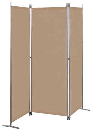 Angel Living Folding Room Divider, 3 Panel Privacy Screen Composed of Polyester Fabric and Sturdy Iron Frame, Freestanding Room Partitions for Office Bedroom Study 168x22x165cm (Mocha)