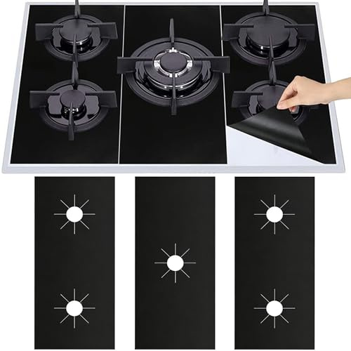 Xiciki 3PCS Gas Stove Pads, 5-Hole Gas Hob Covers for Burner Gas Cookers, Heat Resistant Gas Range Protectors Non-Stick Washable Stove Top Protectors Liners Fast Clean Kitchen Cooking