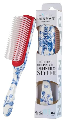 Denman D3 Curl Definer & Styler – 7 Row Detangling Brush for Smooth, Defined Curls – Precision Styling Brush for Curly or Straight Hair, Blue Belle
