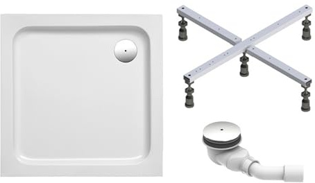 Schulte Duschwanne Cala 90x90 cm, quadratisch aus hochwertigem Sanitäracryl inkl. Fußgestell, Ab- und Überlaufschutz, Pflegeleicht und alterungsbeständig, Größe wählbar