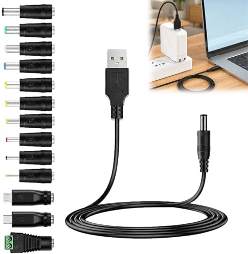 Yupaluz 1Set dc to dc charger, usb to dc adapter with 13 tips 1m cable, dc charging cable set for laptop speaker router fan moon lamp