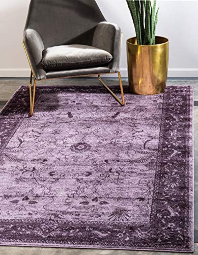 Unique Loom La Jolla Collection Farmhouse, Contemporary, Botanical, Traditional, Vintage Area Rug (4' 0 x 6' 0 Rectangular, Violet/Dark Purple)