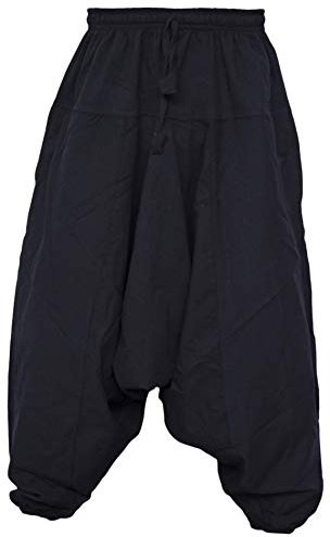 Gheri Men's Cotton Hemp Harem Aladdin Genie Wide Crotch Ninja Pants Trousers Black SM